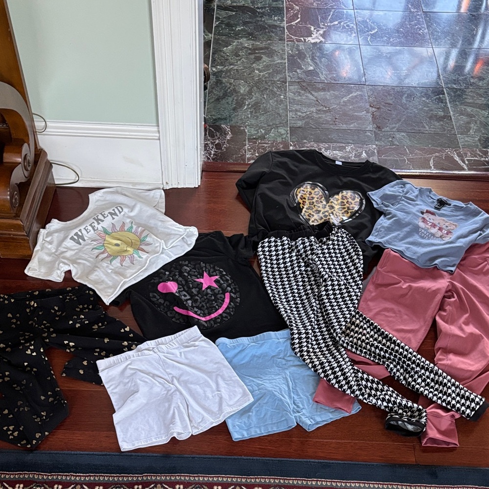 Kids Fun Graphic tees pants shorts and sweater bundle 10/12